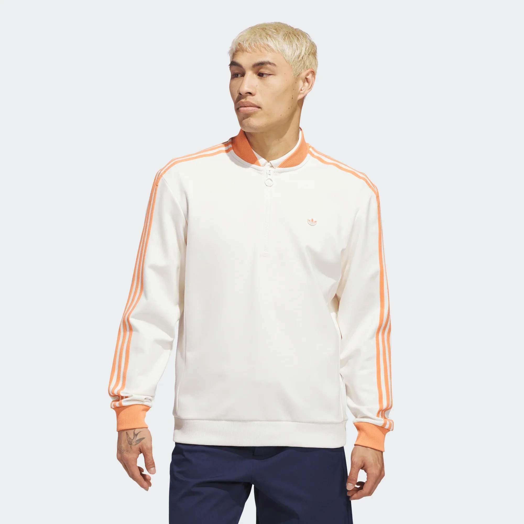 adidas Golf Originals 3-Stripe 1/4 Zip- White/ Orange - Image 4