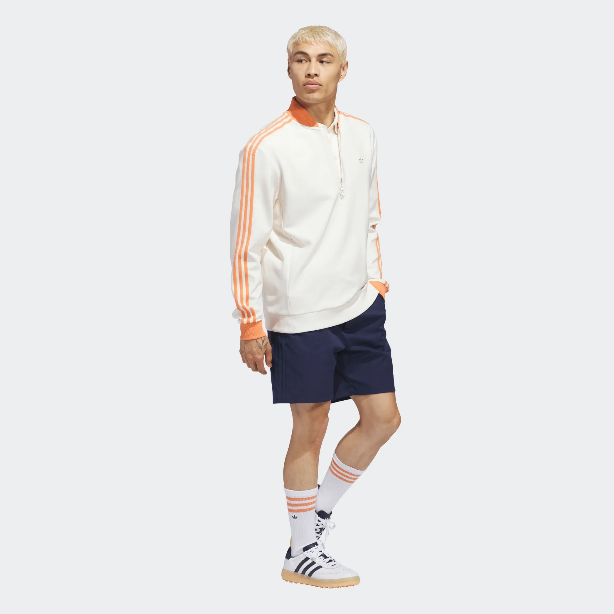 adidas Golf Originals 3-Stripe 1/4 Zip- White/ Orange - Image 6
