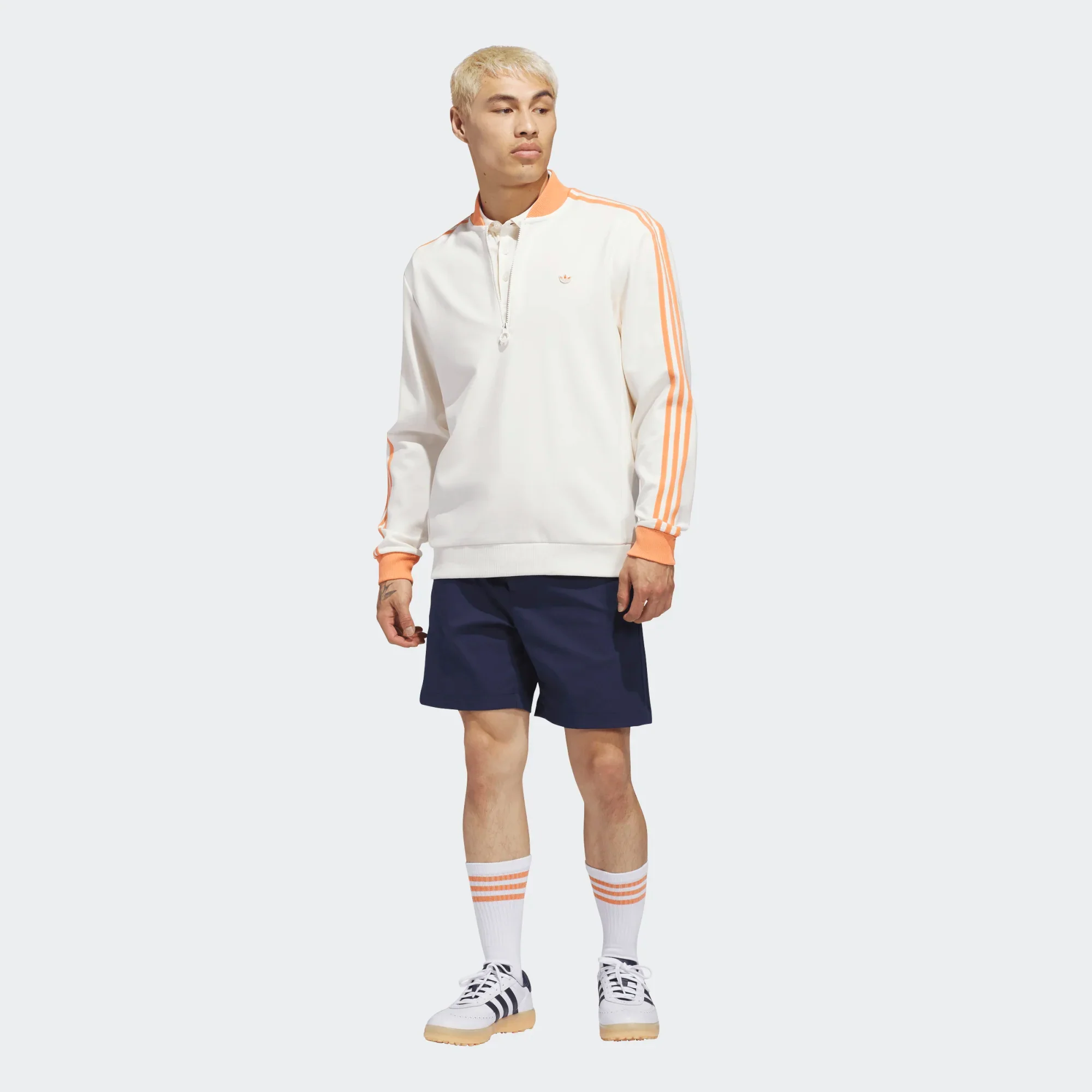adidas Golf Originals 3-Stripe 1/4 Zip- White/ Orange - Image 7