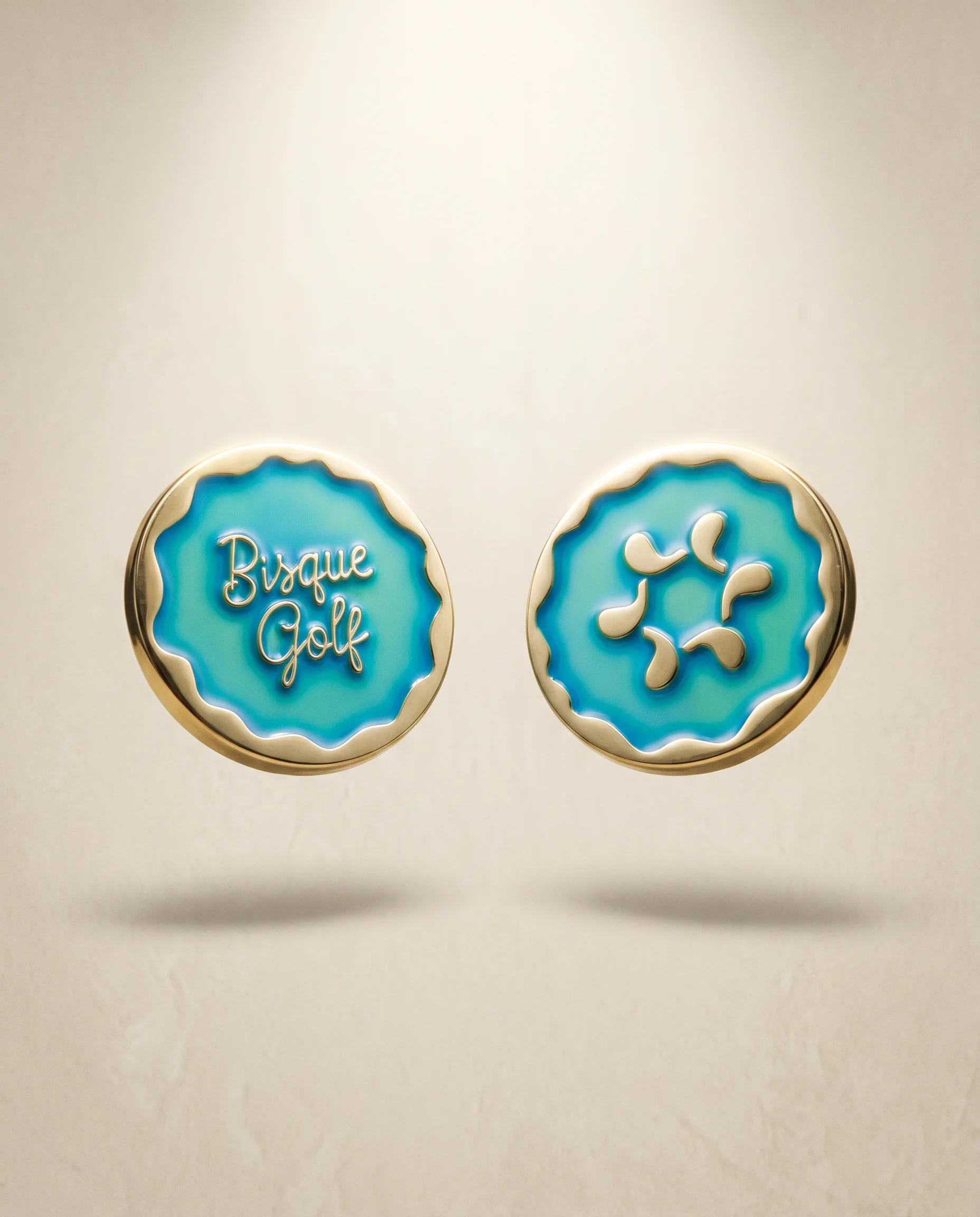 Bisque Ball Marker Aqua/ Gold 30mm x 4mm