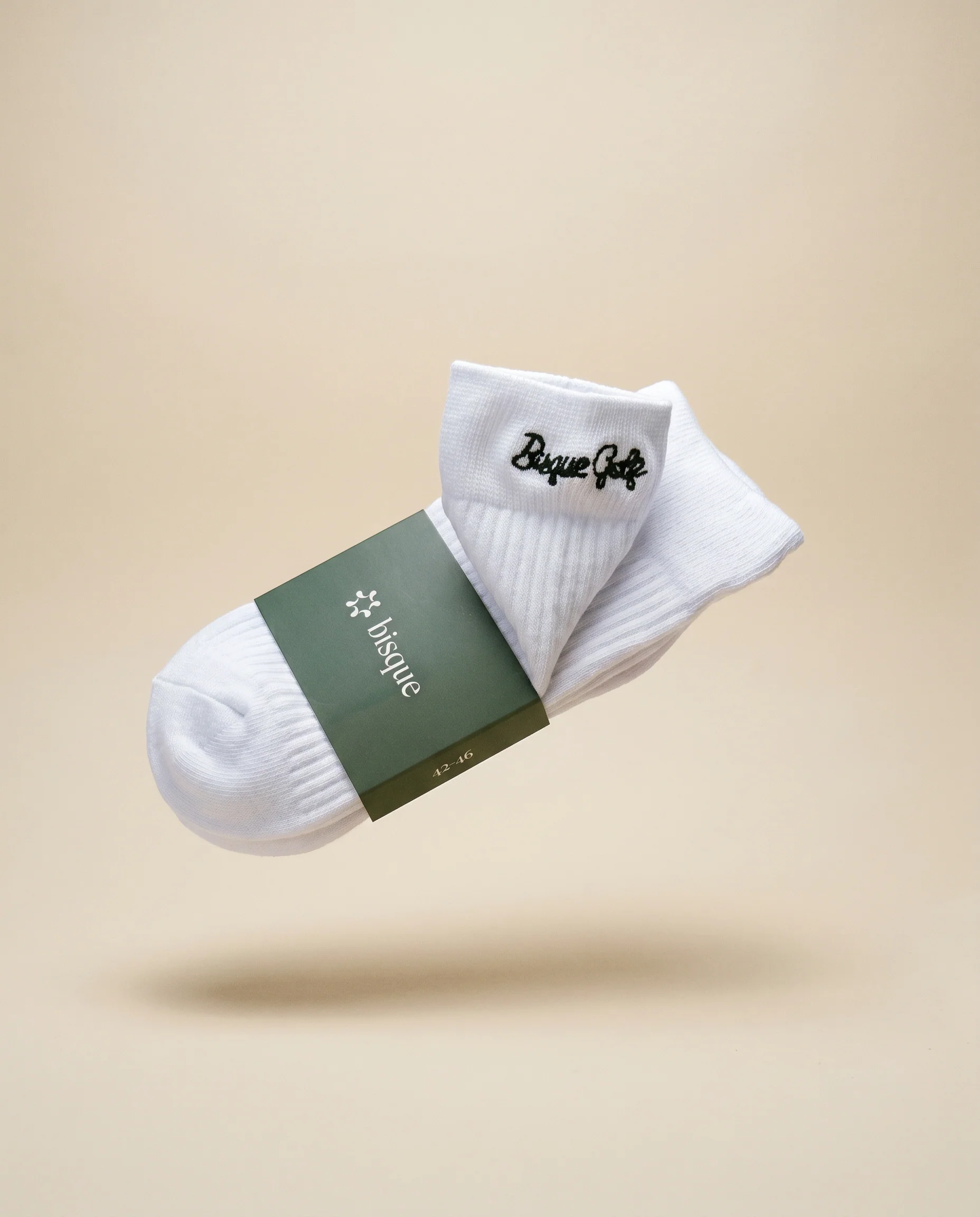 Bisque Golf Crew Sock Black Script Side - White - Image 2