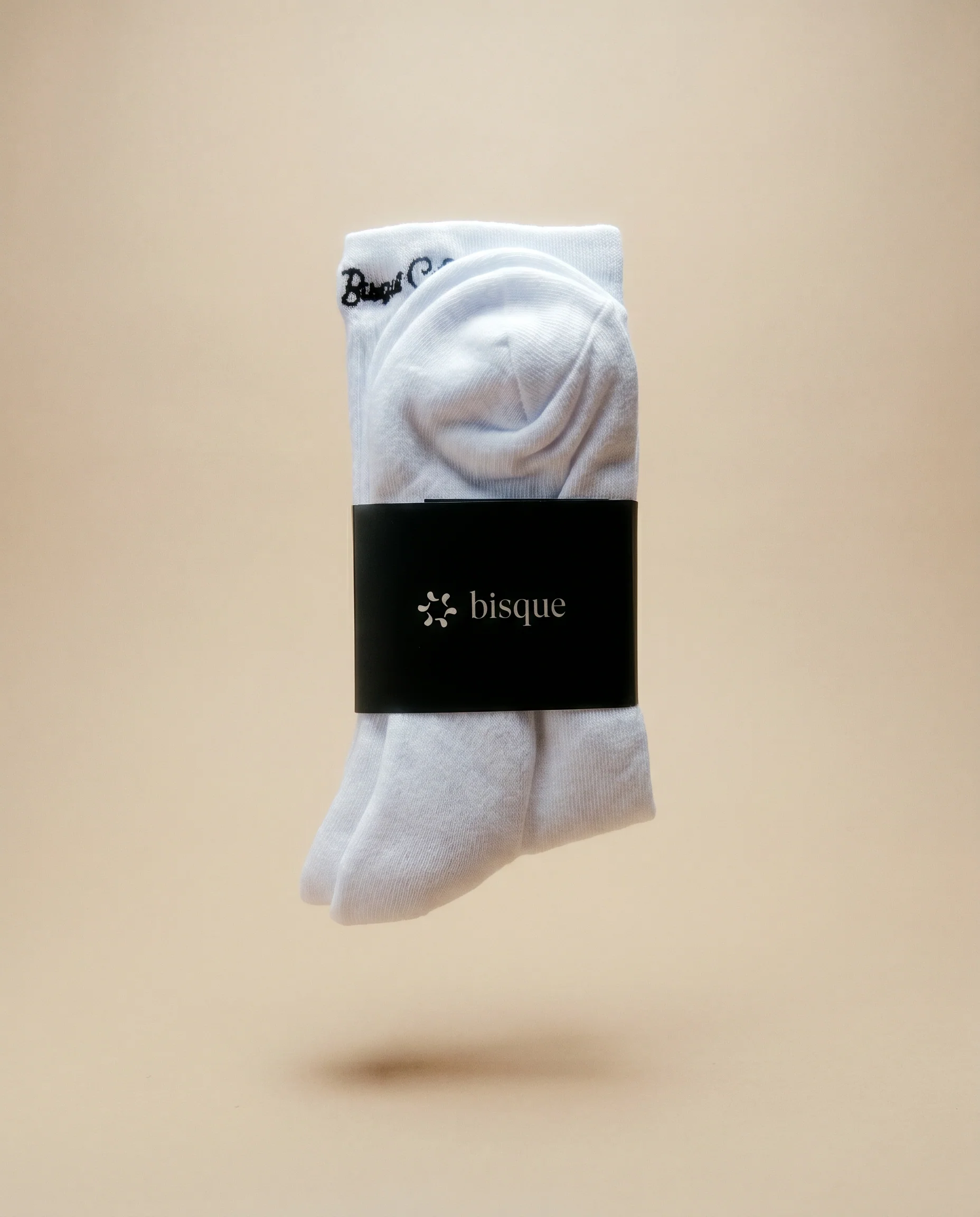 Bisque Golf Crew Sock Black Script Side - White - Image 3