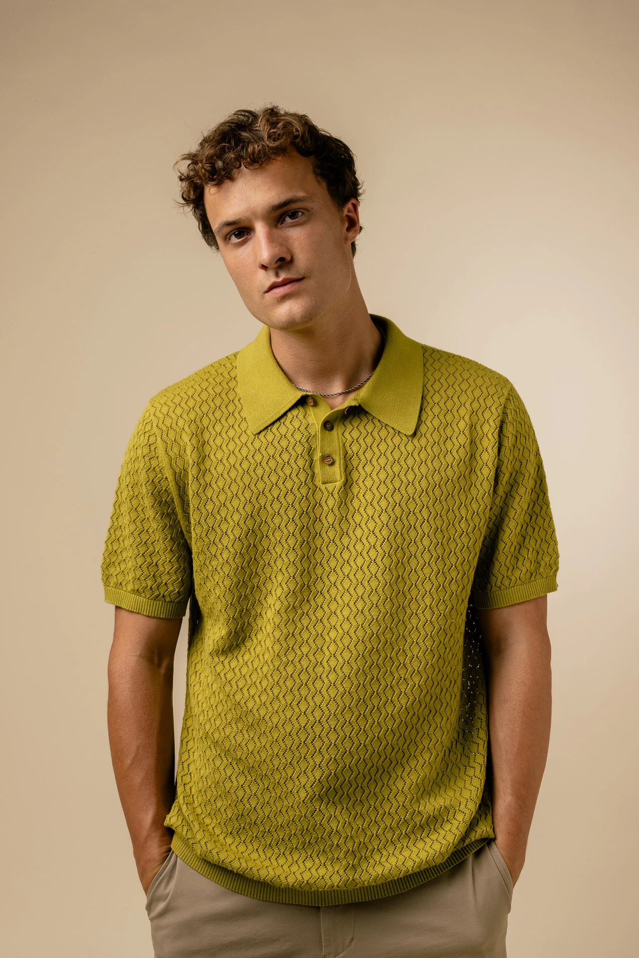 Fella Golf Lionel Chartreuse Knitted Polo - Image 6