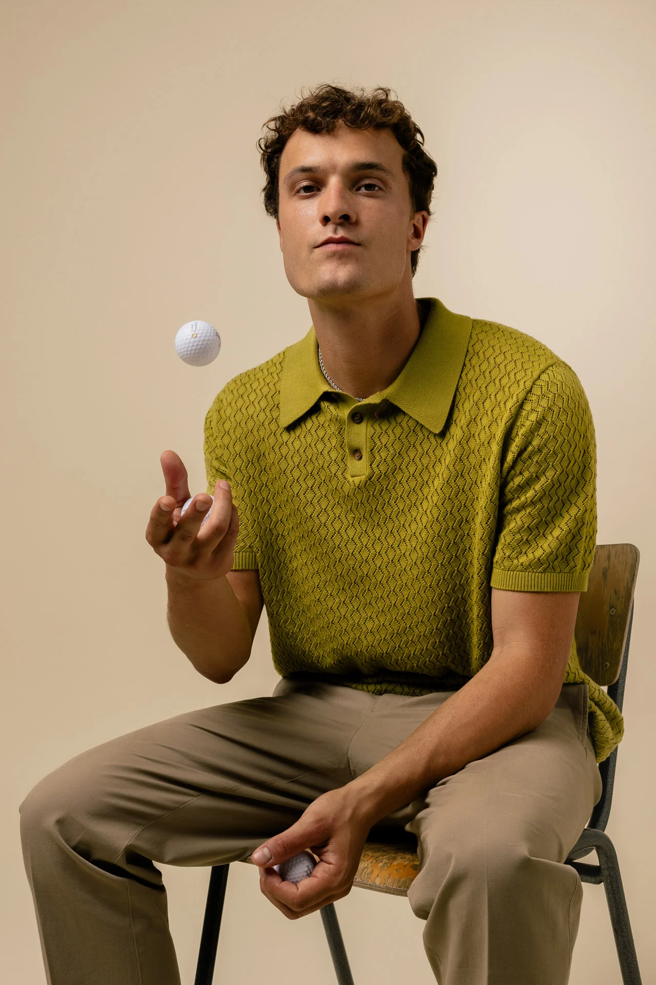 Fella Golf Lionel Chartreuse Knitted Polo - Image 7