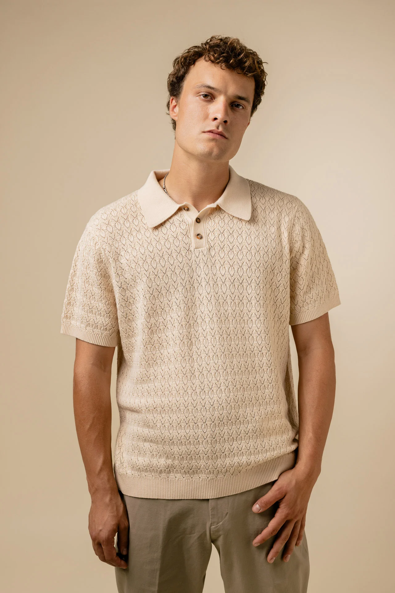 Fella Golf Lionel Creme Knitted Polo - Image 4