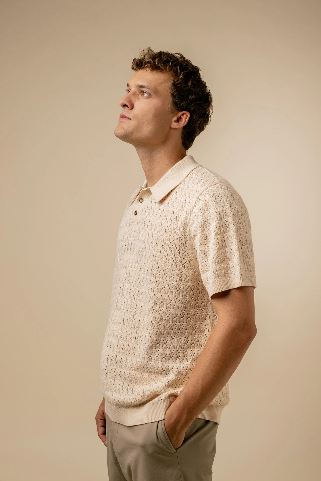 Fella Golf Lionel Creme Knitted Polo - Image 5