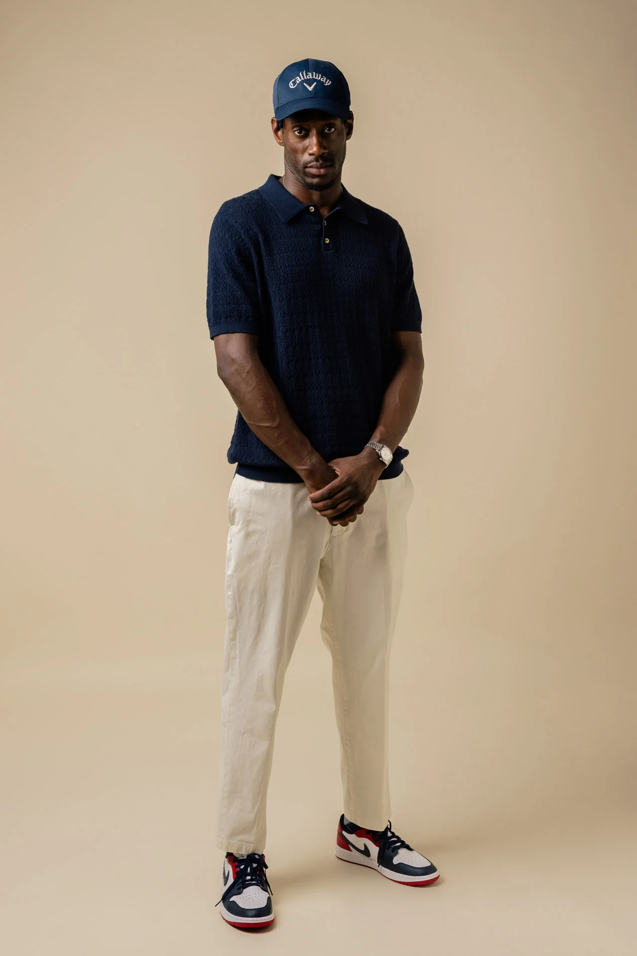 Fella Golf Lionel Navy Knitted Polo - Image 5