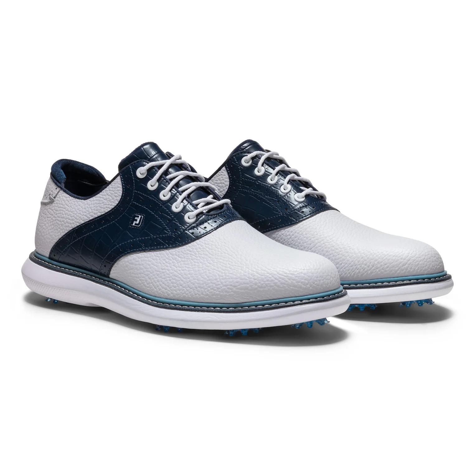 FootJoy FJ Traditions Plain Toe Saddle - White/Navy/Blue - Image 2