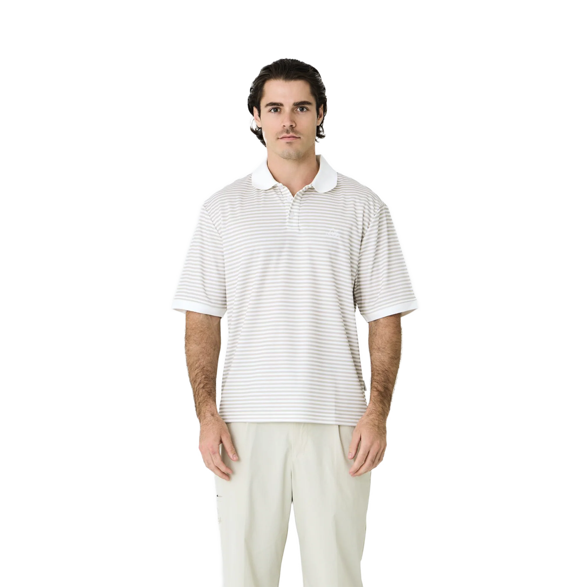 Left of Field Golf Mornington Polo Striped - Beige/White