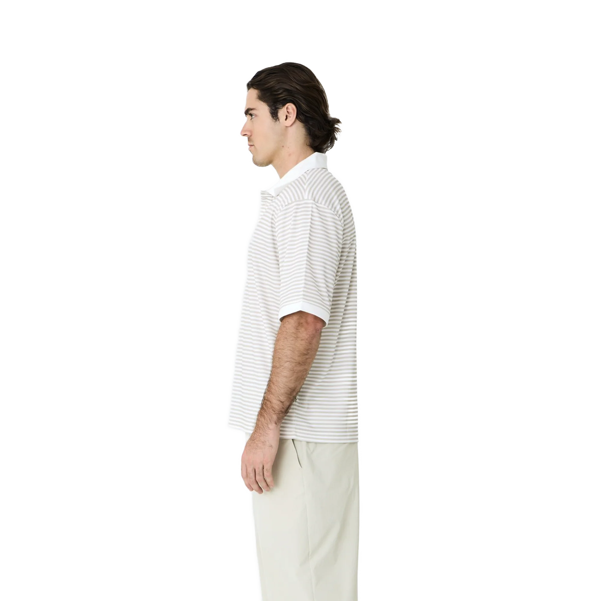 Left of Field Golf Mornington Polo Striped - Beige/White - Image 3