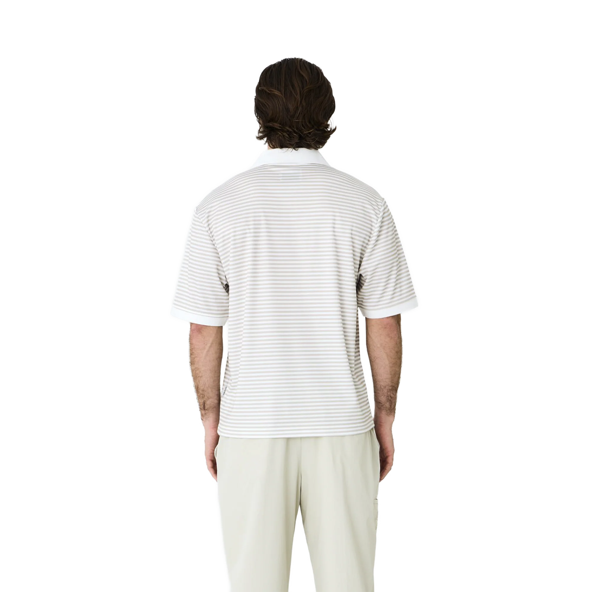 Left of Field Golf Mornington Polo Striped - Beige/White - Image 4