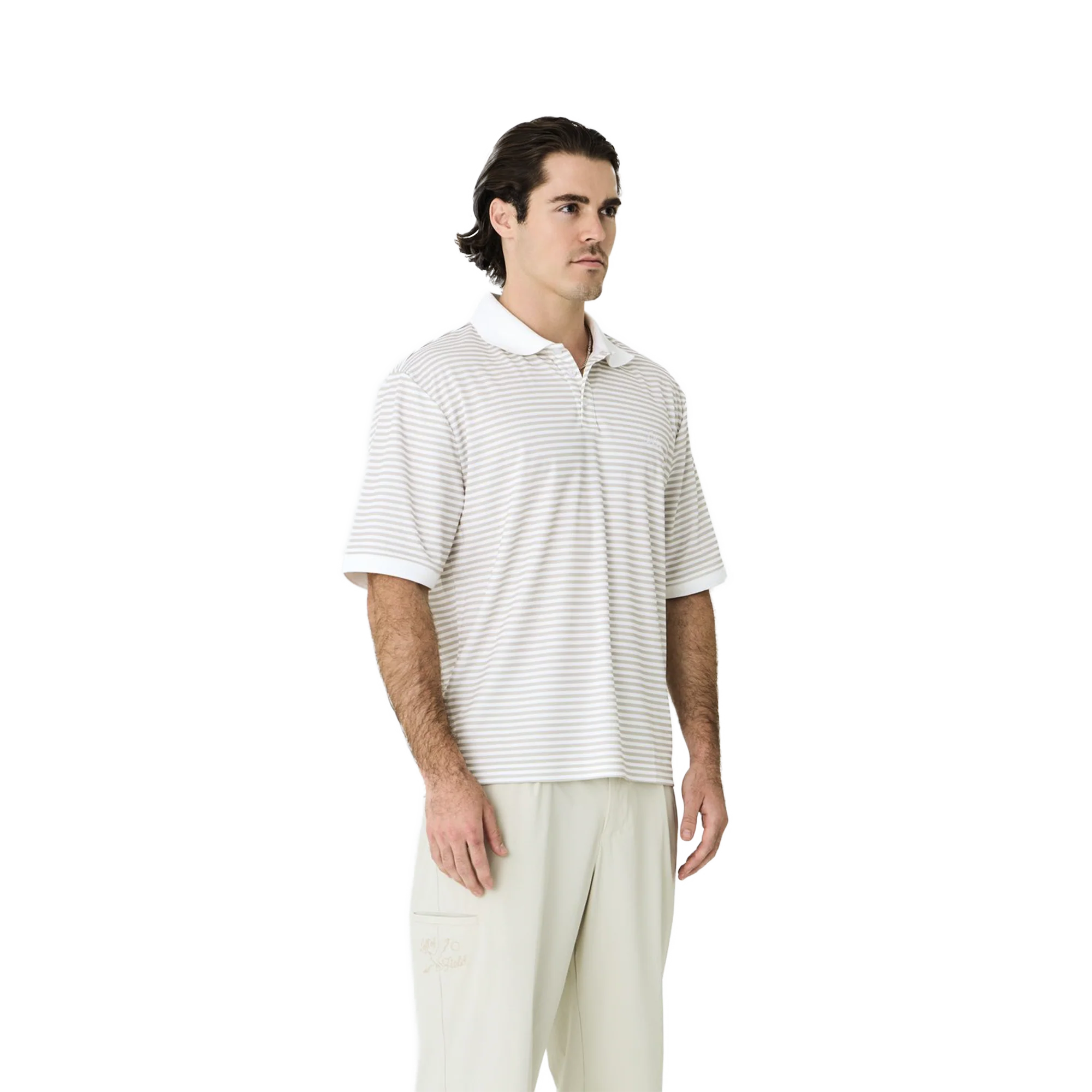 Left of Field Golf Mornington Polo Striped - Beige/White - Image 5