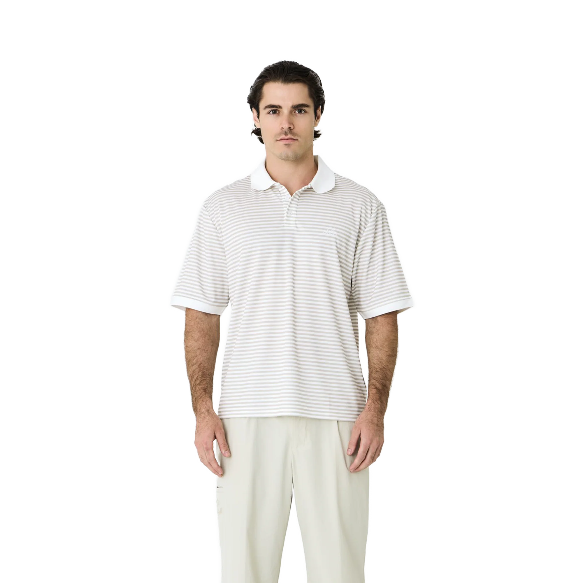 Left of Field Golf Mornington Polo Striped - Beige/White - Image 6