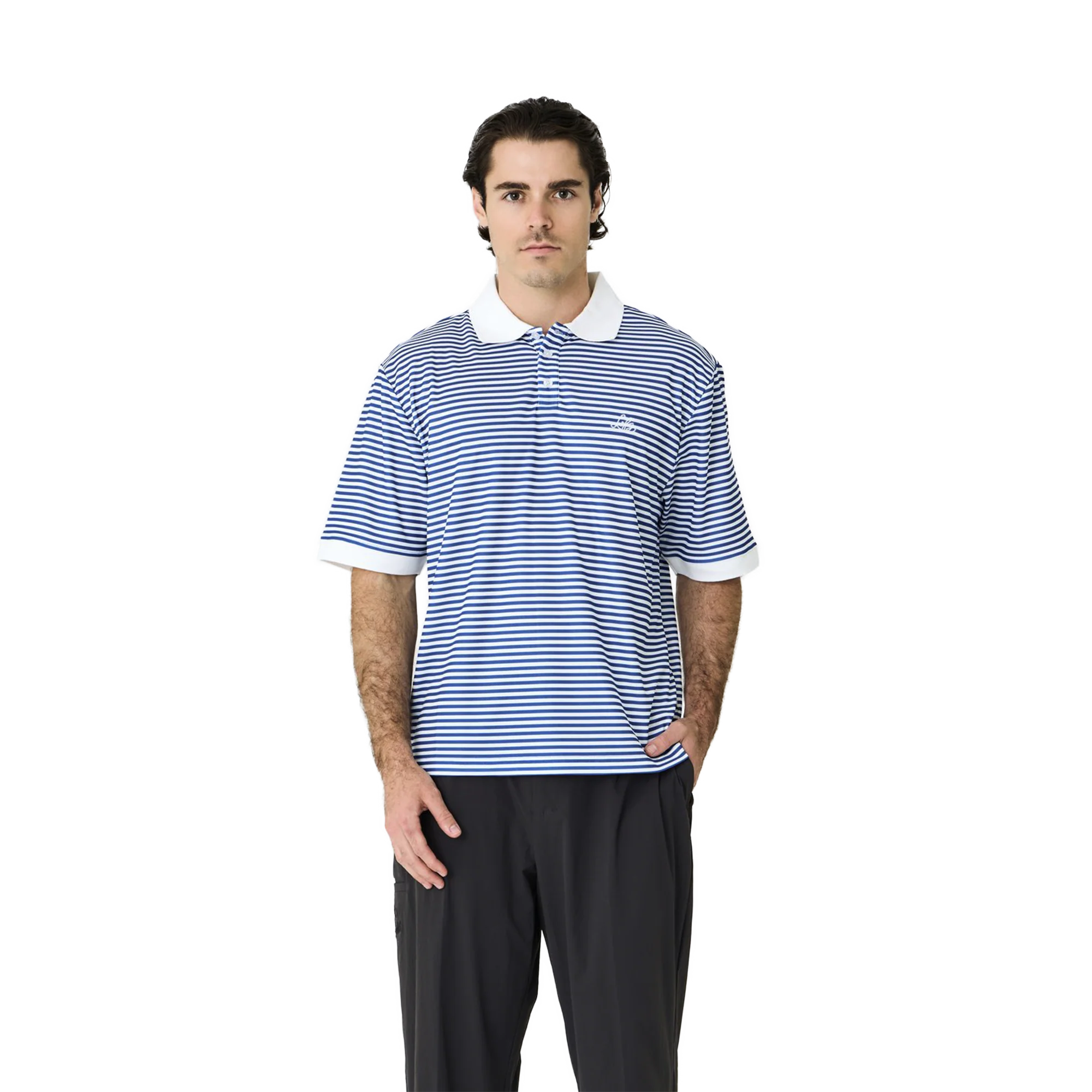 Left of Field Golf Mornington Polo Striped - Blue/White