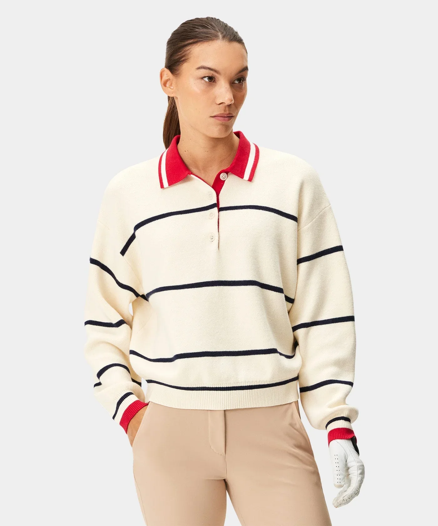 Macade Powder Club Knit Polo Sweater - Powder White - Image 10