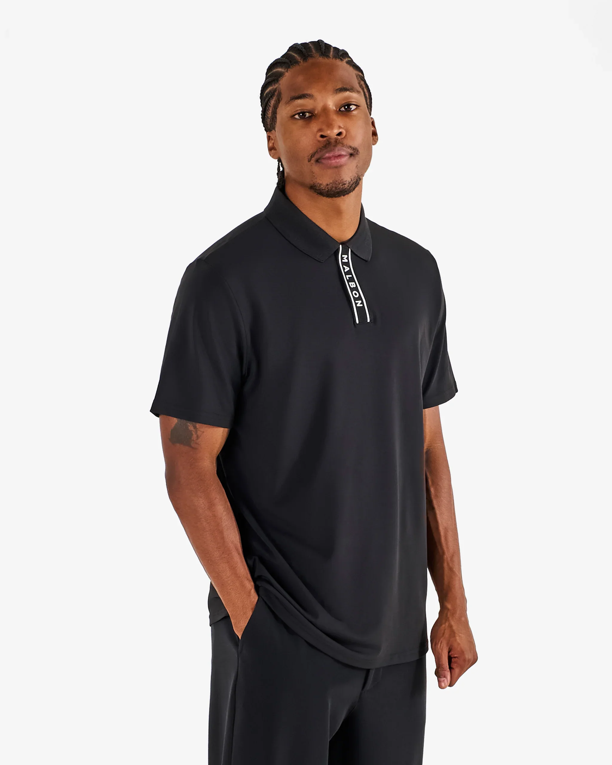 Malbon Block Placket Polo - Black - Image 2