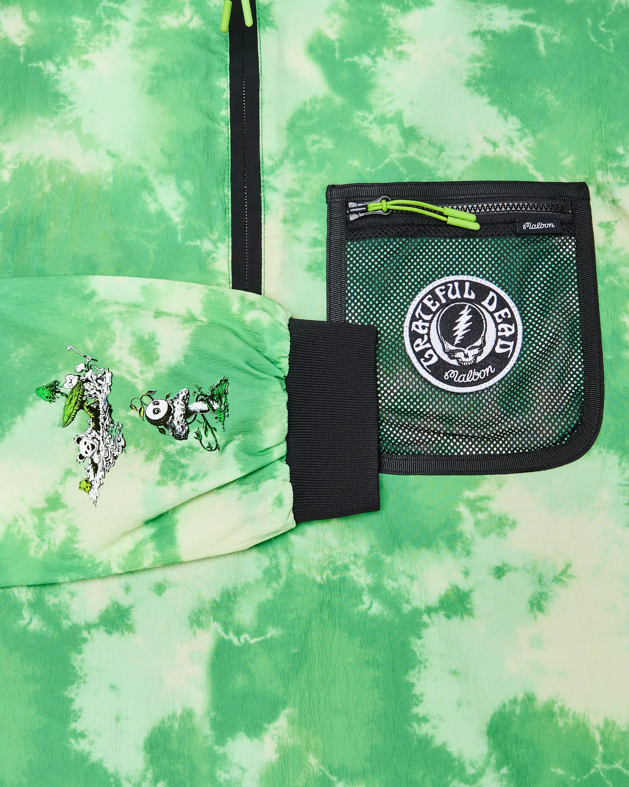 Malbon Golf Grateful Dead Cascade Windshirt - Green Tie Dye - Image 4