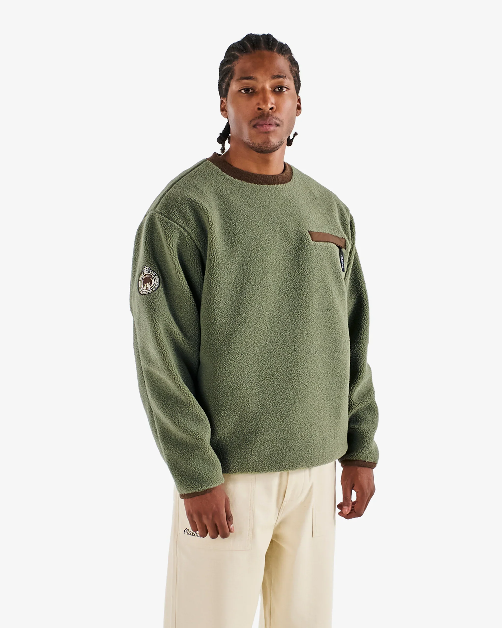 Malbon Golf Hudson Sherpa Crewneck - Olive - Image 7