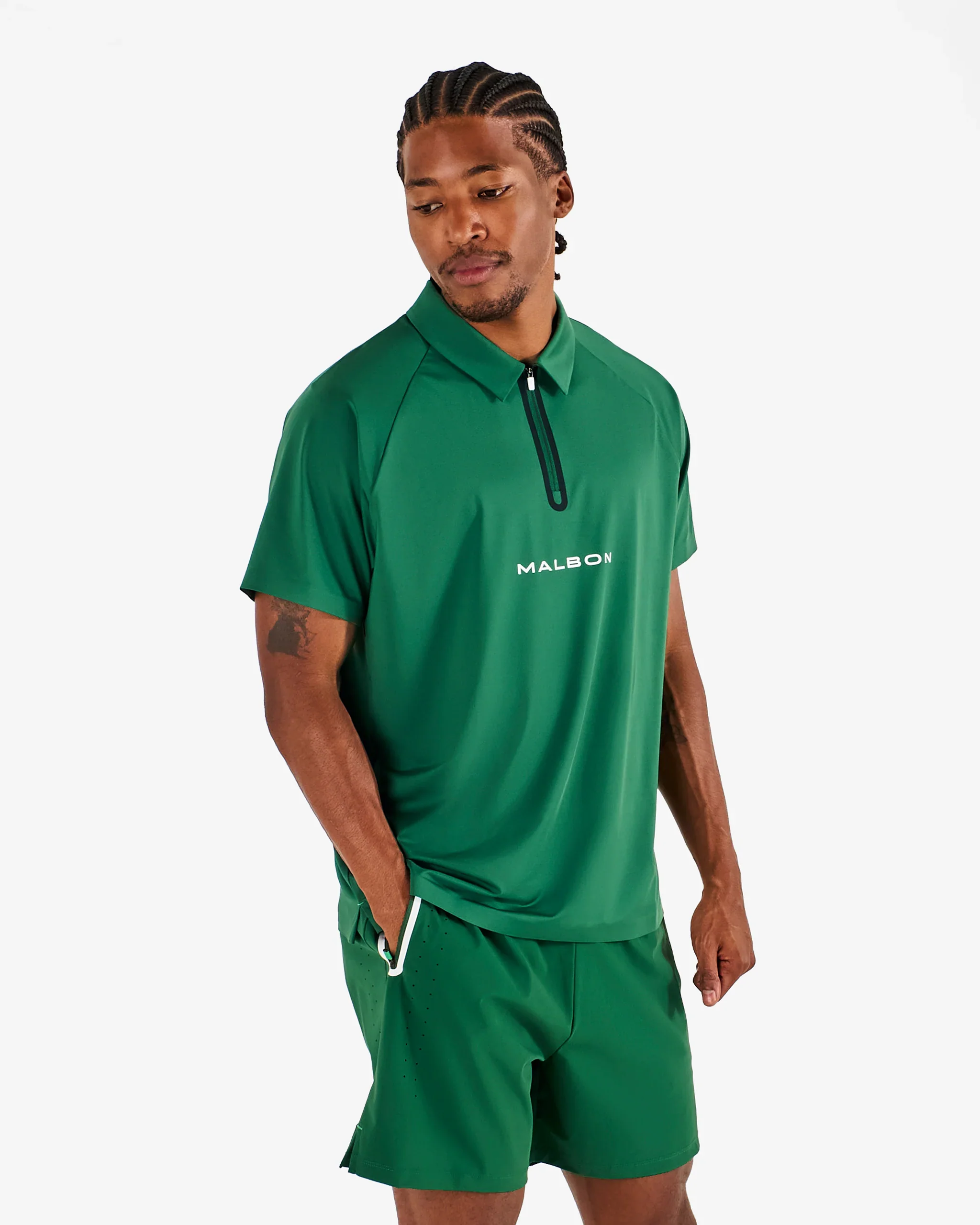 Malbon Golf Performance Zip Raglan Polo - Eden Green - Image 2