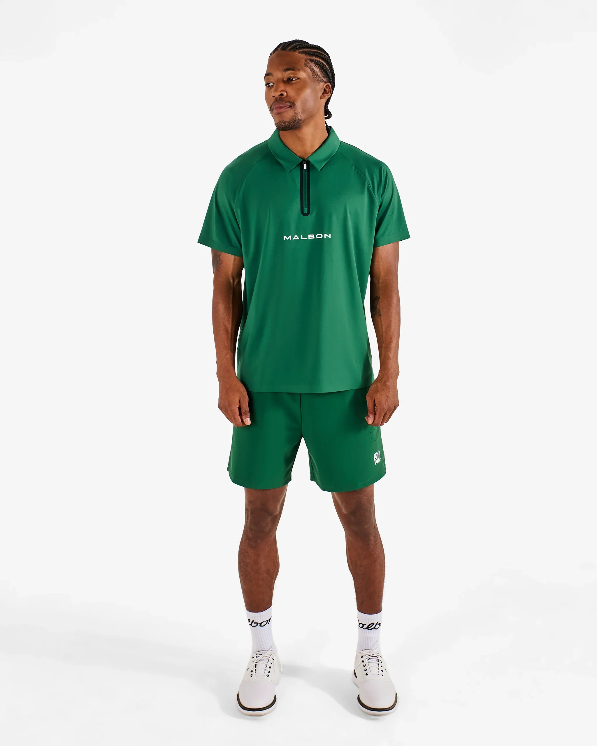 Malbon Golf Performance Zip Raglan Polo - Eden Green - Image 5