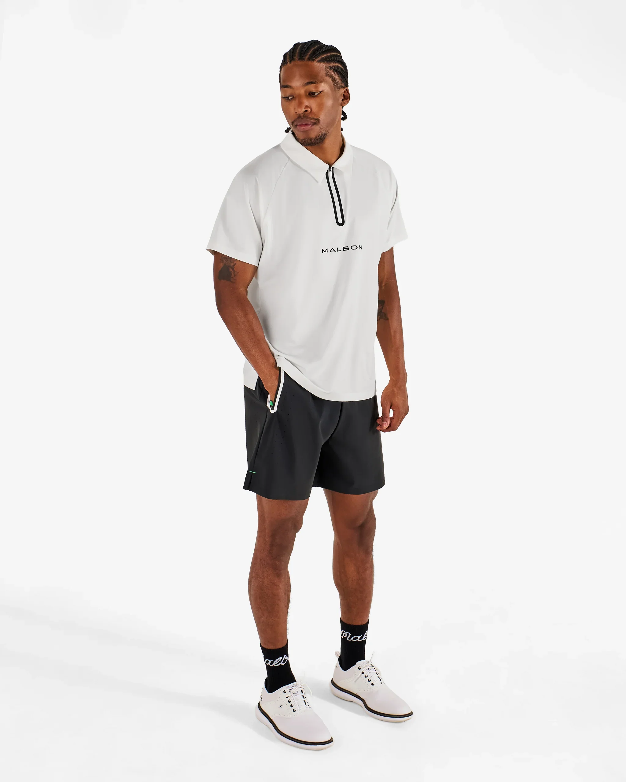 Malbon Golf Performance Zip Raglan Polo - White - Image 6