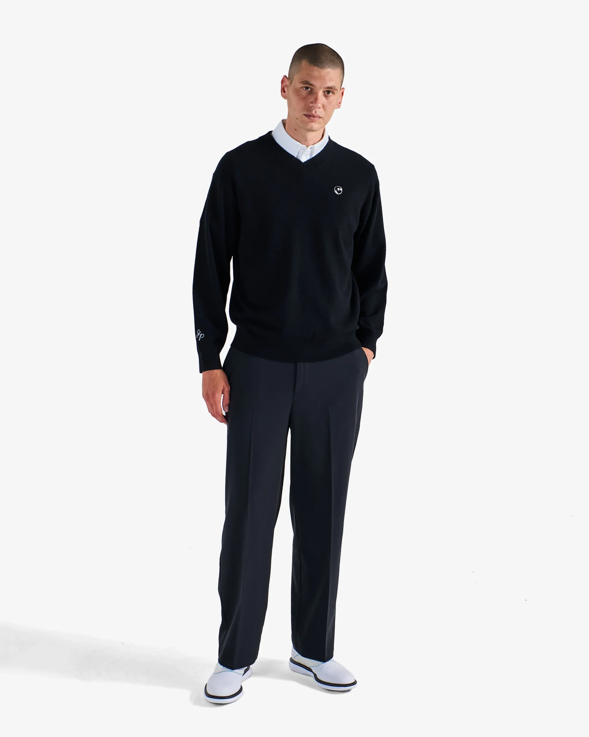 Malbon Golf x Jesper Parnevik V Neck Merino Wool Sweater - Black - Image 6