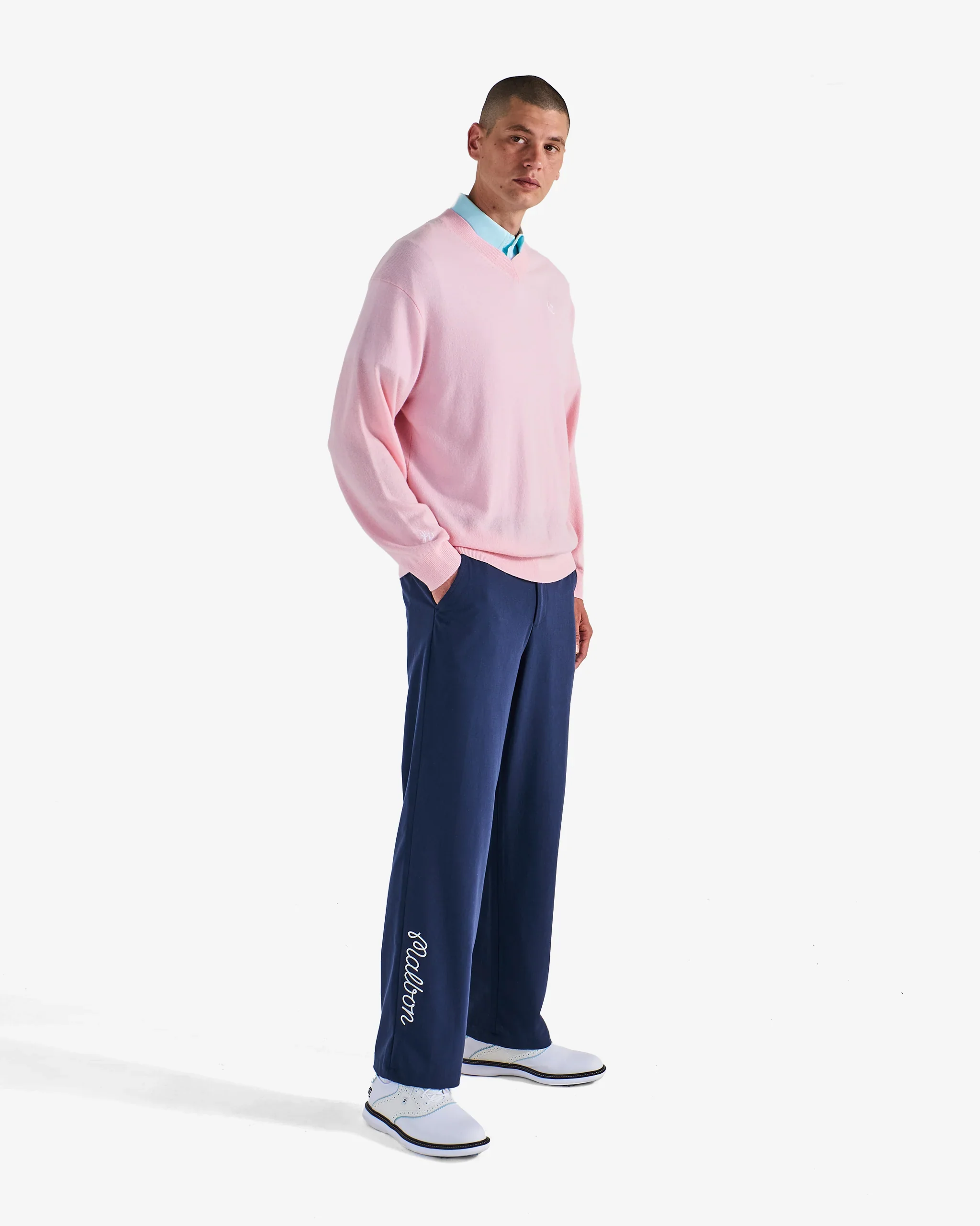 Malbon Golf x Jesper Parnevik V Neck Merino Wool Sweater - Pink - Image 4