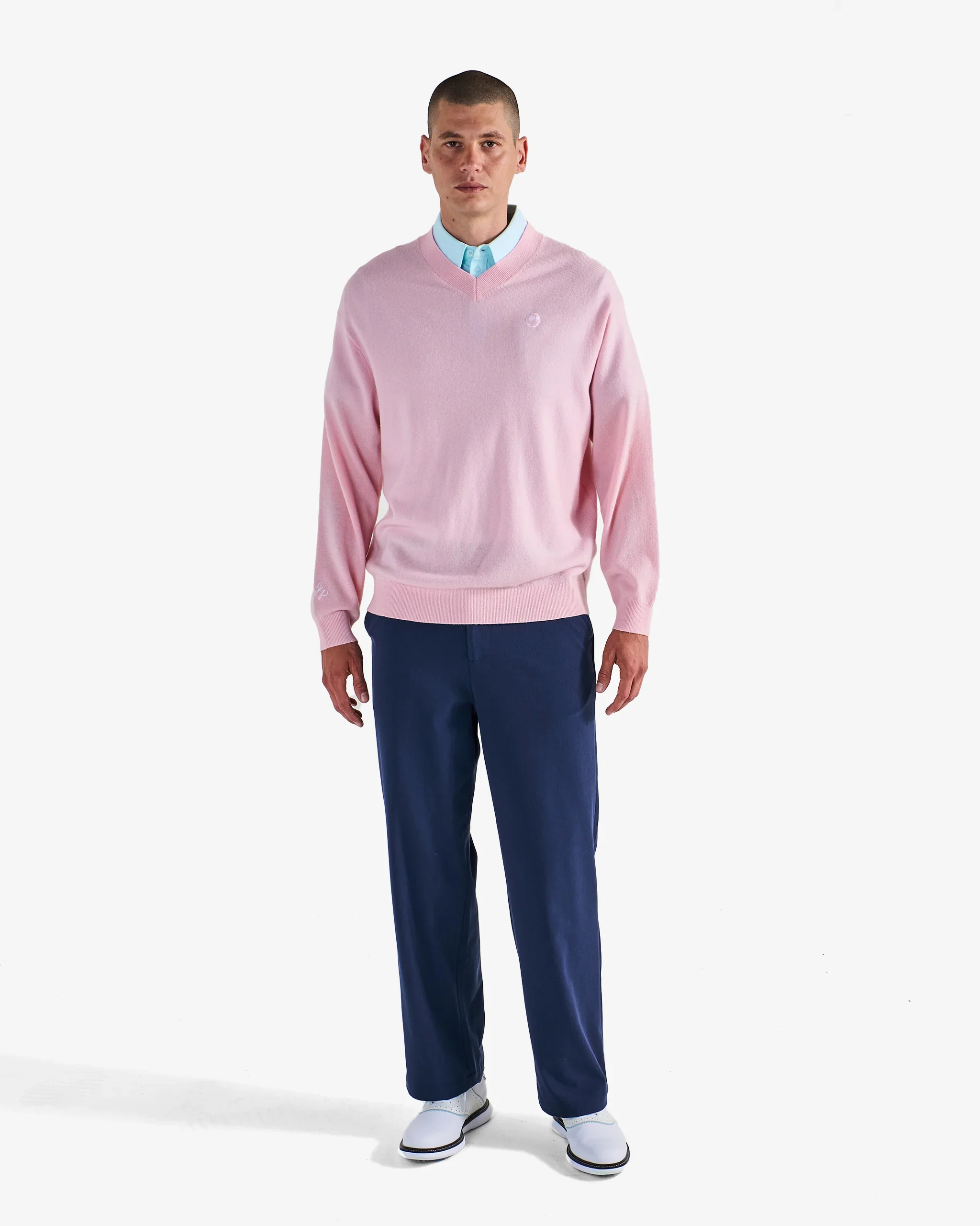 Malbon Golf x Jesper Parnevik V Neck Merino Wool Sweater - Pink - Image 9