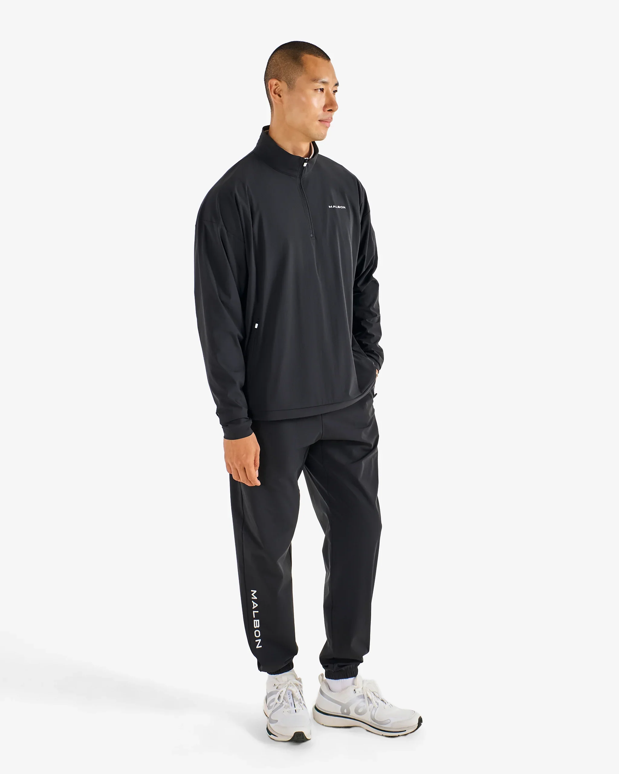 Malbon Performance Quarter Zip Shell Pullover - Black - Image 3