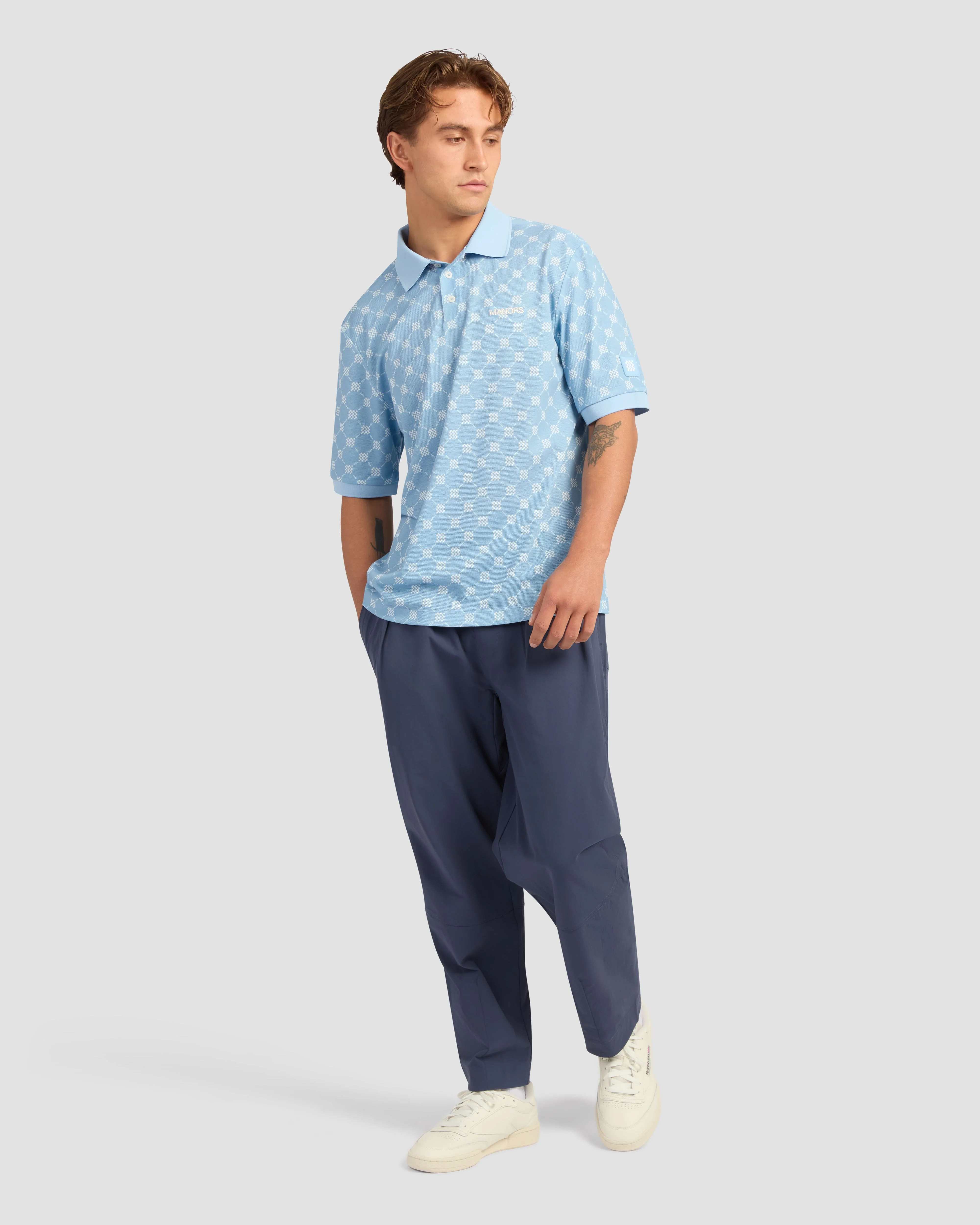 Manors GOAT Pique Polo Monogram - Sky Blue - Image 4