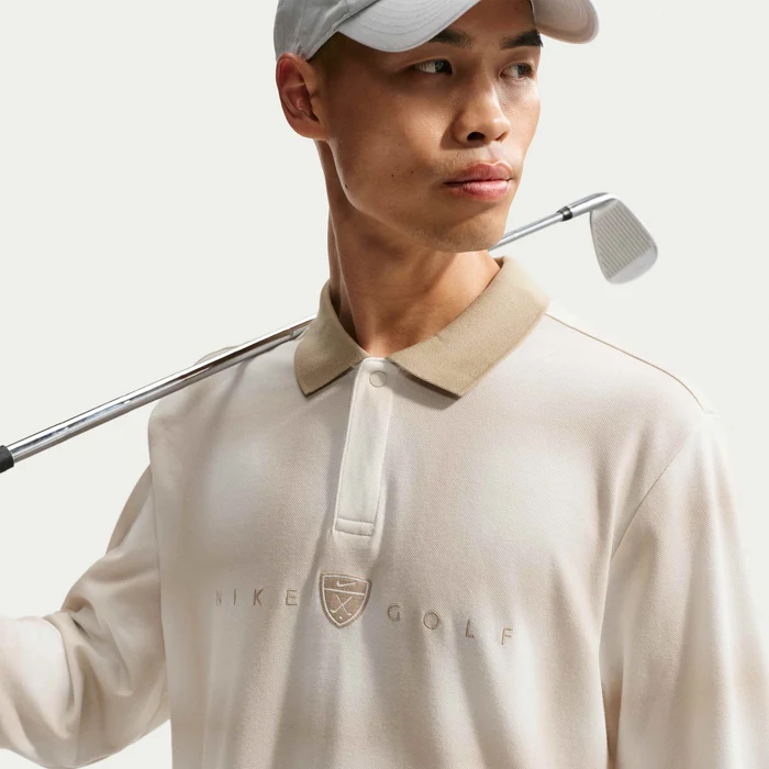 Nike Fairway Fresh Men's Dri-FIT Long-Sleeve Loose-Fit Golf Polo - Sail/Limestone
