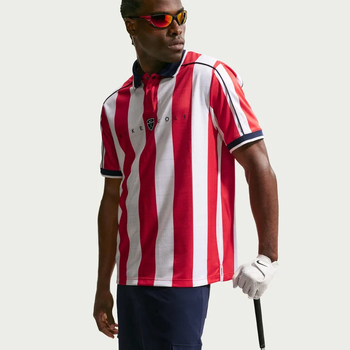 Nike Fairway Fresh Men's Dri-FIT Loose Short-Sleeve Golf Polo - University Red/Midnight Navy - Image 2