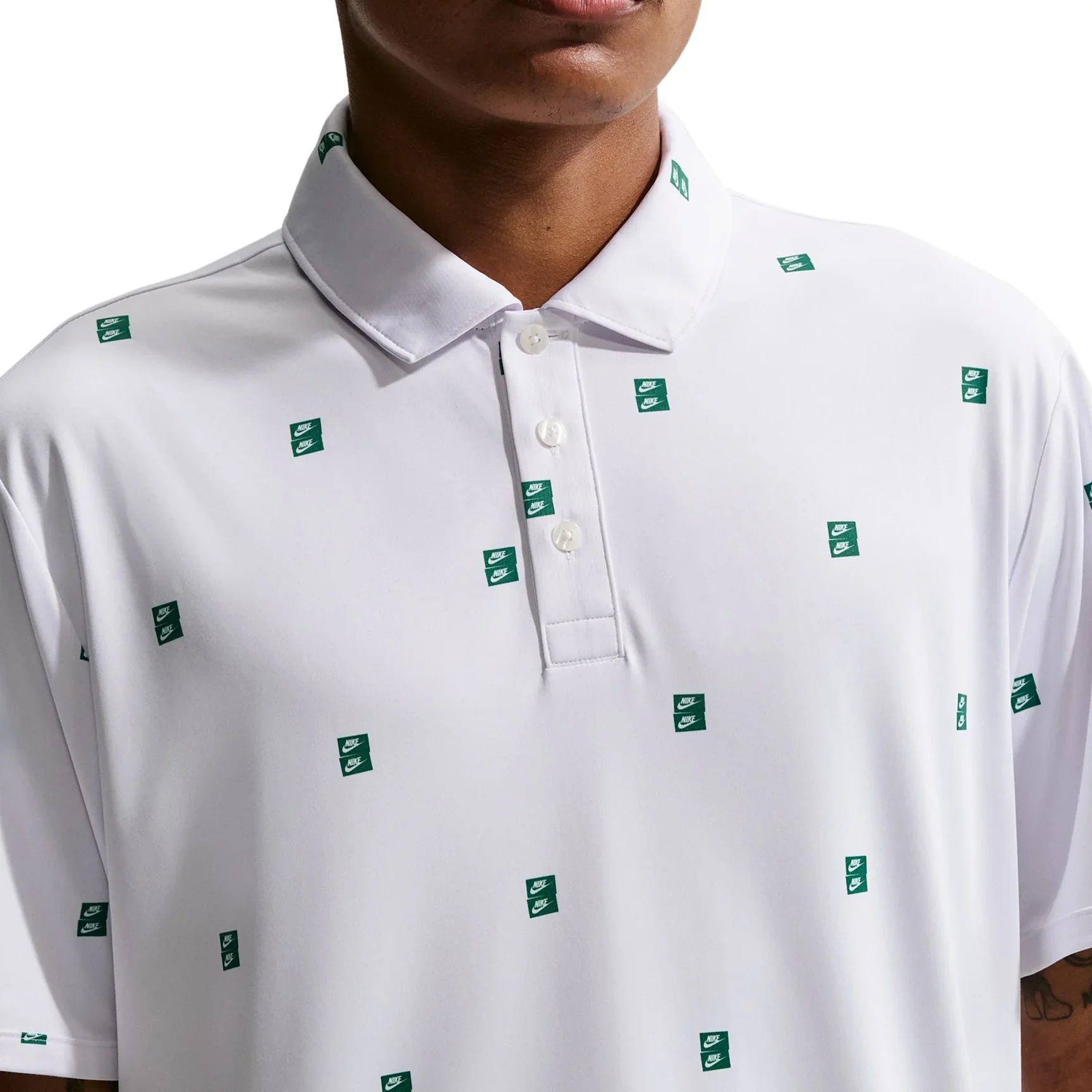 Nike Golf Par 5 Icon Stack Print Polo Shirt - White/Malachite - Image 2