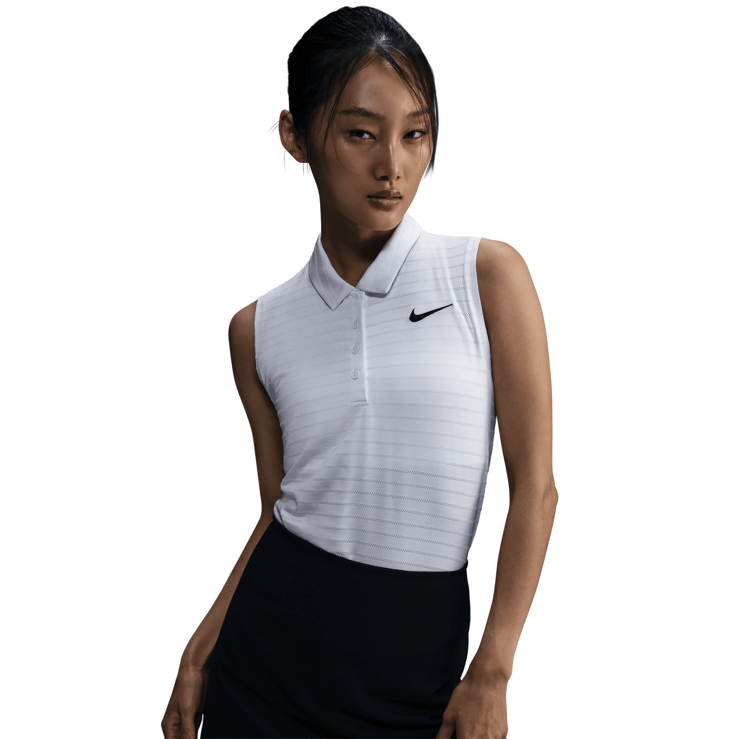 Nike with Bisque Victory Women's Dri-FIT Sleeveless Striped Golf Polo - White - Image 3